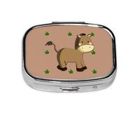 Pastillero cuadrado de dibujos animados de burro, ligero y portátil, con 2 insertos de plástico, adecuado para llevar en bolsillos o carteras.