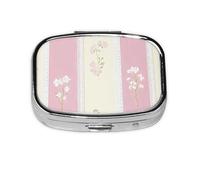 Pastillero cuadrado de flores a rayas, mini organizador de medicamentos de viaje de metal, 2 compartimentos, bolsillo portátil, pequeño estuche de almacenamiento