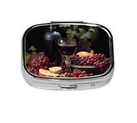 Pastillero cuadrado de frutas y vinos con diseño de impresión completa, estuche de viaje de metal portátil para vitaminas y medicamentos, 2.2 x 1.6 x 0.7 pulgadas.