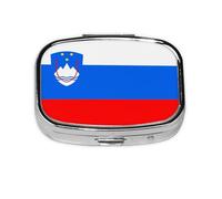 Pastillero cuadrado de la bandera de Eslovenia, ligero y portátil, con 2 insertos de plástico, adecuado para llevar en bolsillos o carteras.