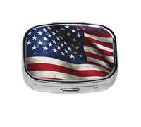 Pastillero cuadrado de la bandera de Estados Unidos, mini pastillero de metal para bolso, pequeño y lindo organizador de píldoras de medicina de 2 compartimentos, soporte portátil para medicinas