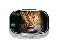 Pastillero cuadrado de leopardo mini pastillero de metal para monedero, pequeño y lindo organizador de píldoras de medicina de 2 compartimentos, soporte portátil para medicinas diarias y vitaminas