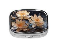 Pastillero cuadrado de loto blanco bohemio ligero y portátil, con 2 insertos de plástico, adecuado para llevar en bolsillos o carteras.