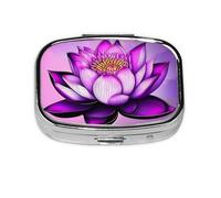 Pastillero cuadrado de loto morado, ligero y portátil, con 2 insertos de plástico, adecuado para llevar en bolsillos o carteras.