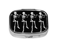 Pastillero cuadrado de metal chapado en hierro con diseño de calavera de esqueleto para Halloween, pastillero portátil para el hogar o viaje