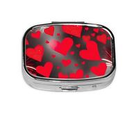Pastillero cuadrado de metal chapado en hierro con diseño de corazones rojos, pastillero portátil para el hogar, viajes, bolso