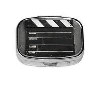 Pastillero cuadrado de metal chapado en hierro con estampado clásico de película negra, pastillero portátil para el hogar o bolso de viaje