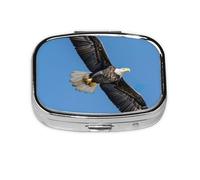 Pastillero cuadrado de metal chapado en hierro con estampado de águila calva, pastillero portátil para el hogar o bolso de viaje