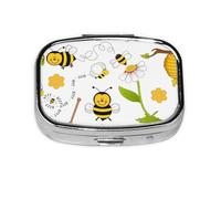 Pastillero cuadrado de metal chapado en hierro con estampado de margaritas Flying Bees Daisy para el hogar o bolso de viaje