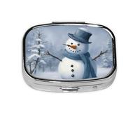 Pastillero cuadrado de metal chapado en hierro con estampado de muñeco de nieve de invierno, pastillero portátil para el hogar o bolso de viaje