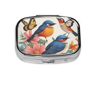 Pastillero cuadrado de metal chapado en hierro con estampado de pájaros, flores, mariposa, portátil, para el hogar, viajes, bolso