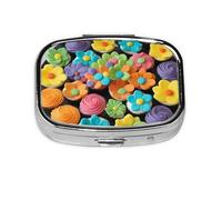Pastillero cuadrado de metal chapado en hierro con estampado de pastel de flores de arco iris colorido para el hogar o bolso de viaje