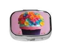 Pastillero cuadrado de metal chapado en hierro con estampado de pastel de flores de arco iris colorido para el hogar o bolso de viaje
