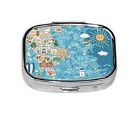 Pastillero cuadrado de metal chapado en hierro con impresión de mapa de Grecia, pastillero portátil para el hogar o bolso de viaje