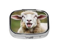 Pastillero cuadrado de metal con 2 compartimentos, diseño de lengua de oveja traviesa, lindo pastillero para bolsillo, oficina, viajes