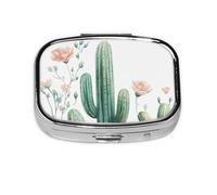 Pastillero cuadrado de metal con diseño de bola de hadas, organizador de medicamentos de viaje, 2 compartimentos, portátil, pequeño estuche de almacenamiento