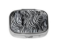 Pastillero cuadrado de metal con estampado de cebra con 2 compartimentos, organizador portátil de píldoras, bonito contenedor de pastillas para bolsillo, oficina, viajes