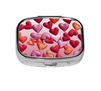 Pastillero cuadrado de metal con estampado de corazones de amor con 2 compartimentos, organizador portátil de píldoras, bonito contenedor de pastillas para bolsillo, oficina, viajes