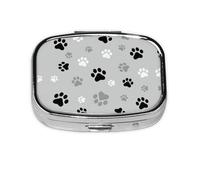 Pastillero cuadrado de metal con estampado de huellas de animales, pastillero decorativo, lleva tus medicamentos con estilo (rectangular)
