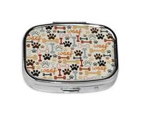 Pastillero cuadrado de metal con estampado de huellas de huesos, de perro, pastillero decorativo, lleva tus medicamentos con estilo (rectangular)