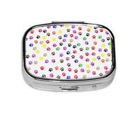Pastillero cuadrado de metal con estampado de huellas de patas, pastillero decorativo, lleva tus medicamentos con estilo (rectangular)
