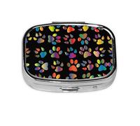Pastillero cuadrado de metal con estampado de huellas de perro colorido, pastillero decorativo, lleva tus medicamentos con estilo (rectangular)