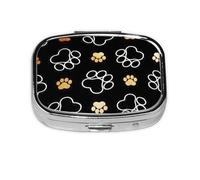 Pastillero cuadrado de metal con estampado de huellas de perro, pastillero decorativo, lleva tus medicamentos con estilo (rectangular)