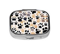 Pastillero cuadrado de metal con estampado de huellas de perro, pastillero decorativo, lleva tus medicamentos con estilo (rectangular)