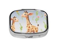 Pastillero cuadrado de metal con estampado de jirafa con 2 compartimentos, organizador portátil de píldoras, bonito contenedor de píldoras para bolsillo, oficina, viajes