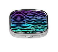 Pastillero cuadrado de metal con estampado de rayas de cebra de camuflaje morado, azul y verde, pastillero decorativo, lleva tus medicamentos con estilo (rectangular)