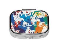 Pastillero cuadrado de metal con estampado de salpicaduras de pintura, con 2 compartimentos, organizador portátil de píldoras, bonito contenedor de pastillas para bolsillo, oficina, viajes