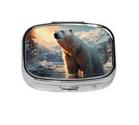 Pastillero cuadrado de oso polar en invierno, ligero y portátil, con 2 insertos de plástico, adecuado para llevar en bolsillos o carteras.