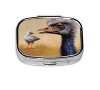 Pastillero cuadrado de pájaro y avestruz, mini pastillero de metal para bolso, pequeño y lindo organizador de píldoras de medicina de 2 compartimentos, portátil, para medicinas diarias y vitaminas