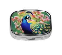 Pastillero cuadrado de pavo real, mini pastillero de metal para bolso, pequeño y lindo organizador de píldoras de medicina de 2 compartimentos, soporte portátil para medicinas diarias y vitaminas