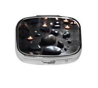 Pastillero cuadrado de piedra de corazón misterioso negro, pastillero de viaje, se puede poner en la cartera o bolsillo para almacenar una variedad de objetos pequeños