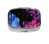 Pastillero cuadrado de pigmento, mini pastillero de metal para bolso, pequeño y lindo organizador de píldoras de medicina de 2 compartimentos, soporte portátil para medicinas diarias y vitaminas