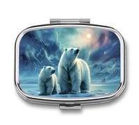 Pastillero cuadrado de Polar Bears Northern Lights_ Pastillero portátil para medicina y vitaminas, organizador para bolsillo