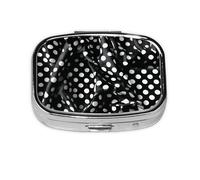 Pastillero cuadrado de puntos corrugados blanco y negro, ligero y portátil, con 2 insertos de plástico, adecuado para llevar en bolsillos o carteras.
