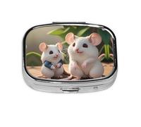 Pastillero cuadrado de ratas madre e hijo, pastillero de viaje, se puede poner en la cartera o bolsillo para almacenar una variedad de objetos pequeños