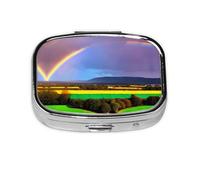 Pastillero cuadrado de viaje con diseño de arco iris de noche, mini pastillero portátil (pastillero de 2 compartimentos), caja de almacenamiento de medicamentos y vitaminas