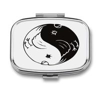 Pastillero Cuadrado Dibujos Animados De Tai Chi Pastillero Con 2 Compartimentos Con Espejo, Dispensador De Metal Portátil A De Humedad, Caja De Almacenamiento