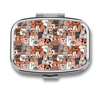 Pastillero Cuadrado Doodle Dogs And Cats Pastillero Con 2 Compartimentos Con Espejo, Dispensador De Metal Portátil A De Humedad, Caja De Almacenamiento