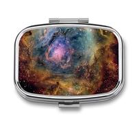 Pastillero Cuadrado Fuego Cósmico De La Galaxia Pastillero Con 2 Compartimentos Con Espejo, Dispensador De Metal Portátil A De Humedad, Caja De Almacenamiento