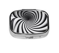 Pastillero cuadrado GIF de ilusión óptica en espiral con diseño de impresión completa, estuche de viaje de metal portátil para vitaminas y medicamentos, 2.2 x 1.6 x 0.7 pulgadas.