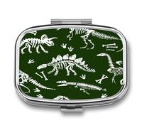 Pastillero Cuadrado Huesos De Dinosaurio Pastillero Con 2 Compartimentos Con Espejo, Dispensador De Metal Portátil A De Humedad, Caja De Almacenamiento