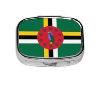 Pastillero cuadrado ligero y portátil, con 2 insertos de plástico, adecuado para llevar en bolsillos o carteras, diseño de bandera de Dominica.