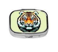 Pastillero cuadrado Little Fat Tiger Head ligero y portátil, con 2 insertos de plástico, adecuado para llevar en bolsillos o carteras.