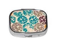Pastillero cuadrado moderno con círculos florales, mini pastillero de metal para bolso, pequeño y lindo organizador de píldoras de medicina de 2 compartimentos, portátil, para medicinas diarias y