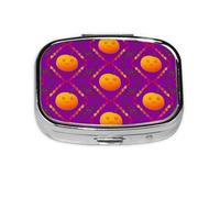 Pastillero cuadrado naranja sonriente ligero y portátil, con 2 insertos de plástico, adecuado para llevar en bolsillos o carteras.