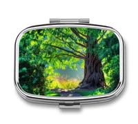 Pastillero Cuadrado Old Tree Green Pastillero Con 2 Compartimentos Con Espejo, Dispensador De Metal Portátil A De Humedad, Caja De Almacenamiento